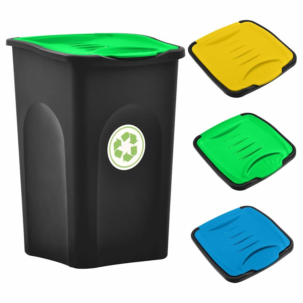 Cestino con Coperchio Incernierato 50L Nero e Verde vidaXL