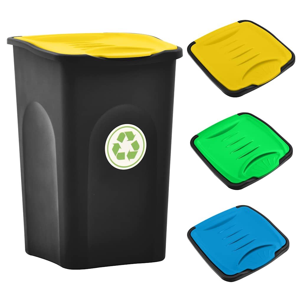 Cestino con Coperchio Incernierato 50L Nero e Giallo vidaXL