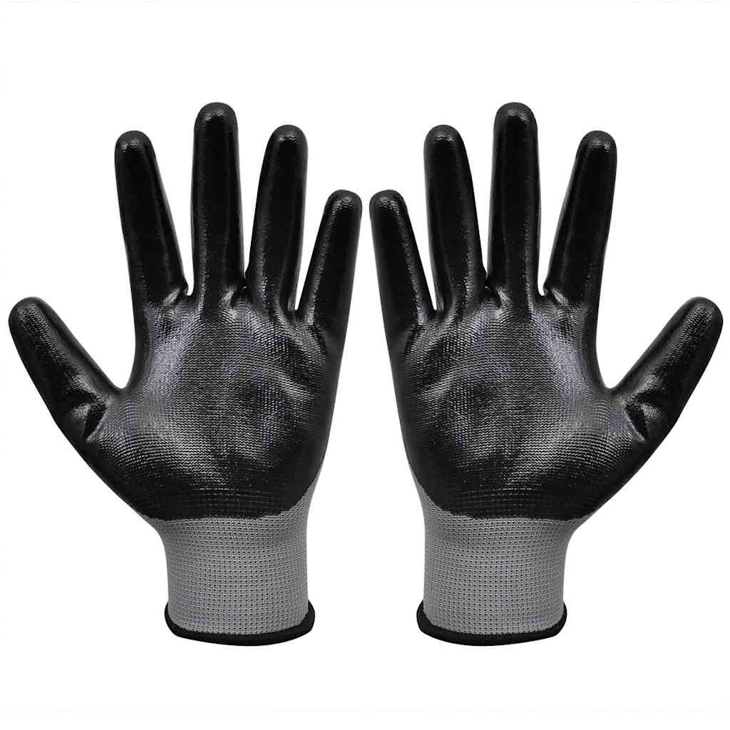 Guanti da Lavoro in Nitrile 24 Paia Grigio e Nero Misura 9/L vidaXL