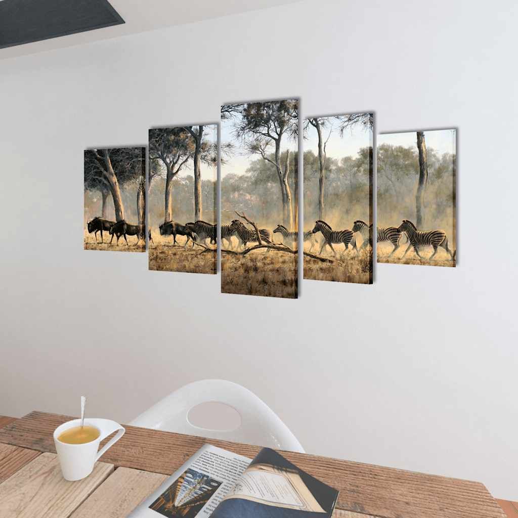 5 pz Set Stampa su Tela da Muro Zebre 200 x 100 cm vidaXL