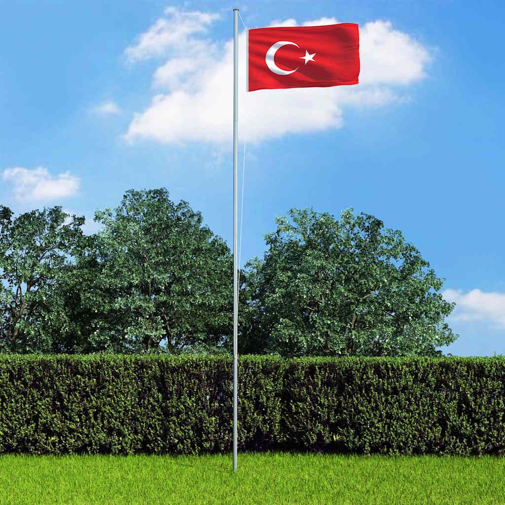Bandiera della Turchia con Pennone in Alluminio 6,2 m vidaXL