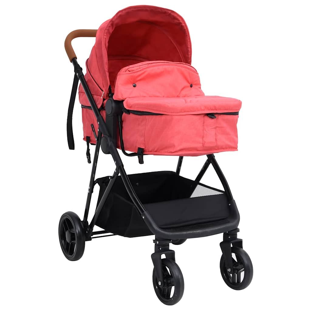 Passeggino 3 in 1 Rosso e Nero in Acciaio vidaXL