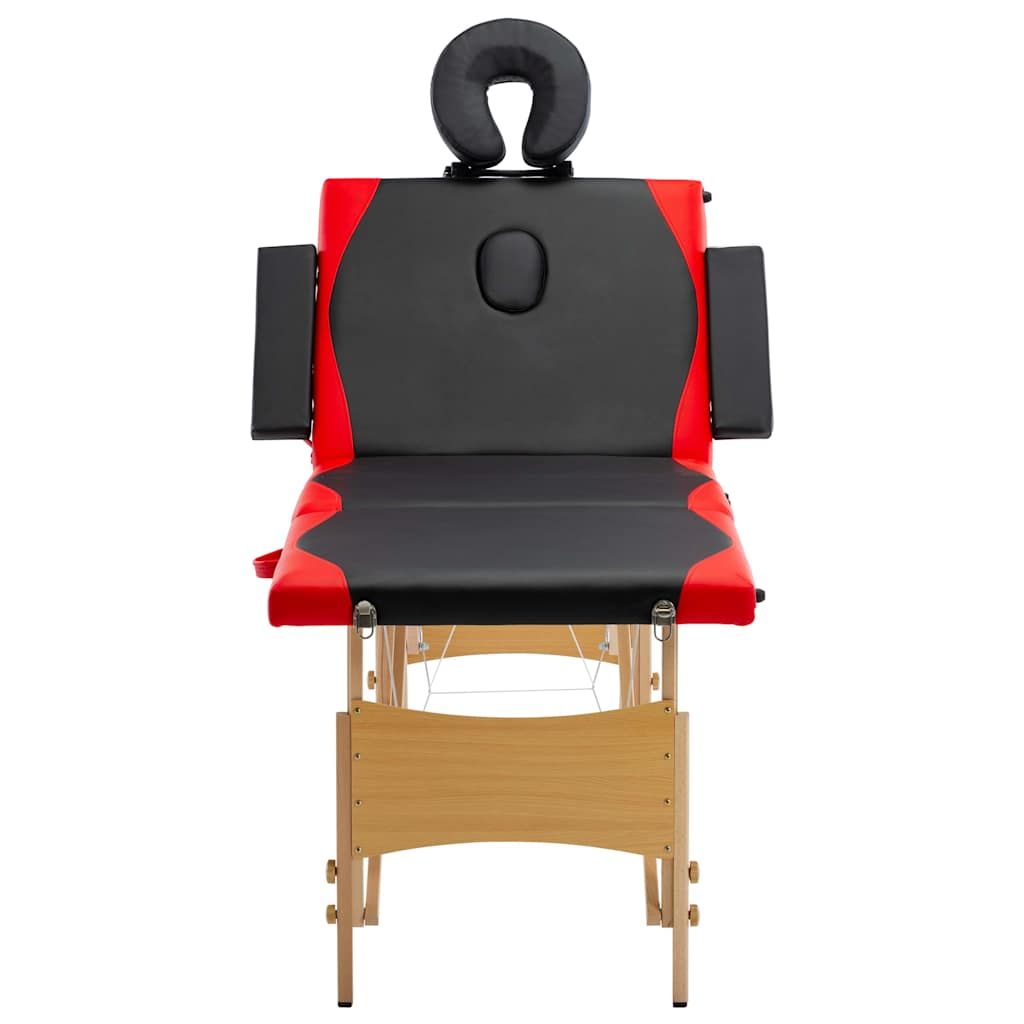 Lettino Massaggio Pieghevole a 4 Sezioni Legno Nero e Rosso vidaXL