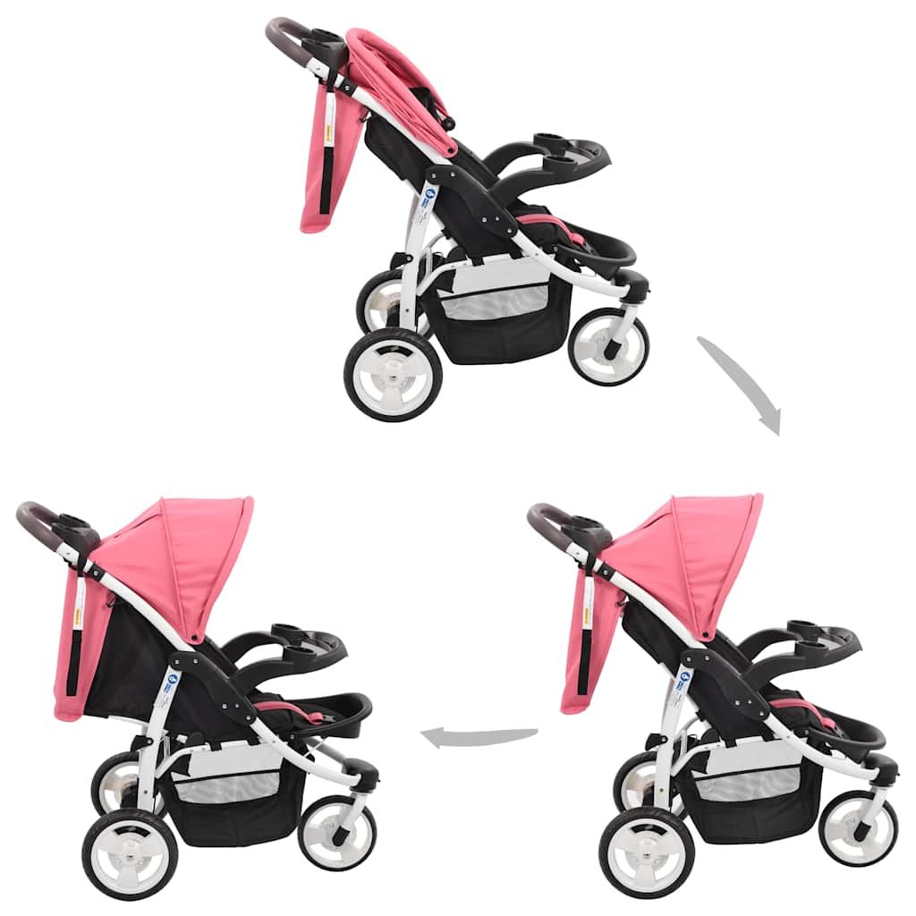 Passeggino a 3 Ruote Rosa e Nero vidaXL