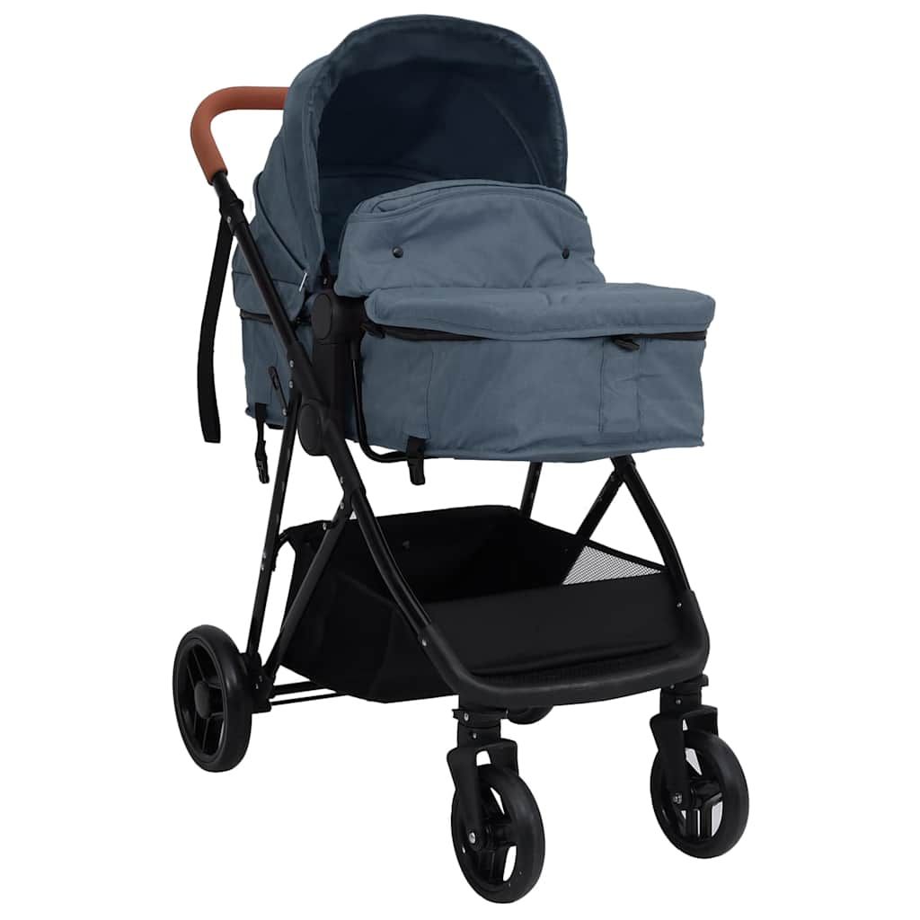 Passeggino 2 in 1 Blu Marino e Nero in Acciaio vidaXL