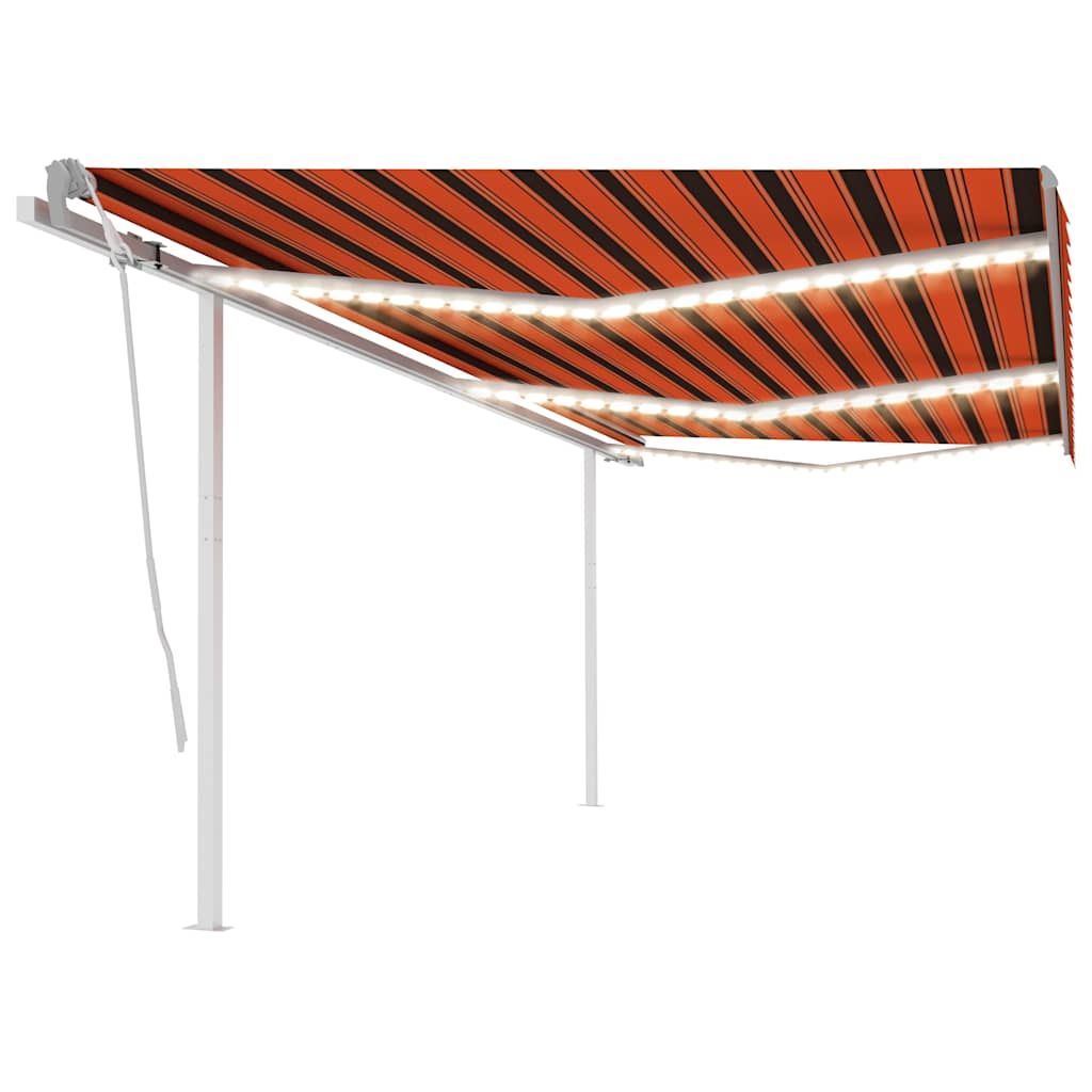 Tenda Retrattile Manuale con LED 6x3,5 m Arancio e Marrone vidaXL