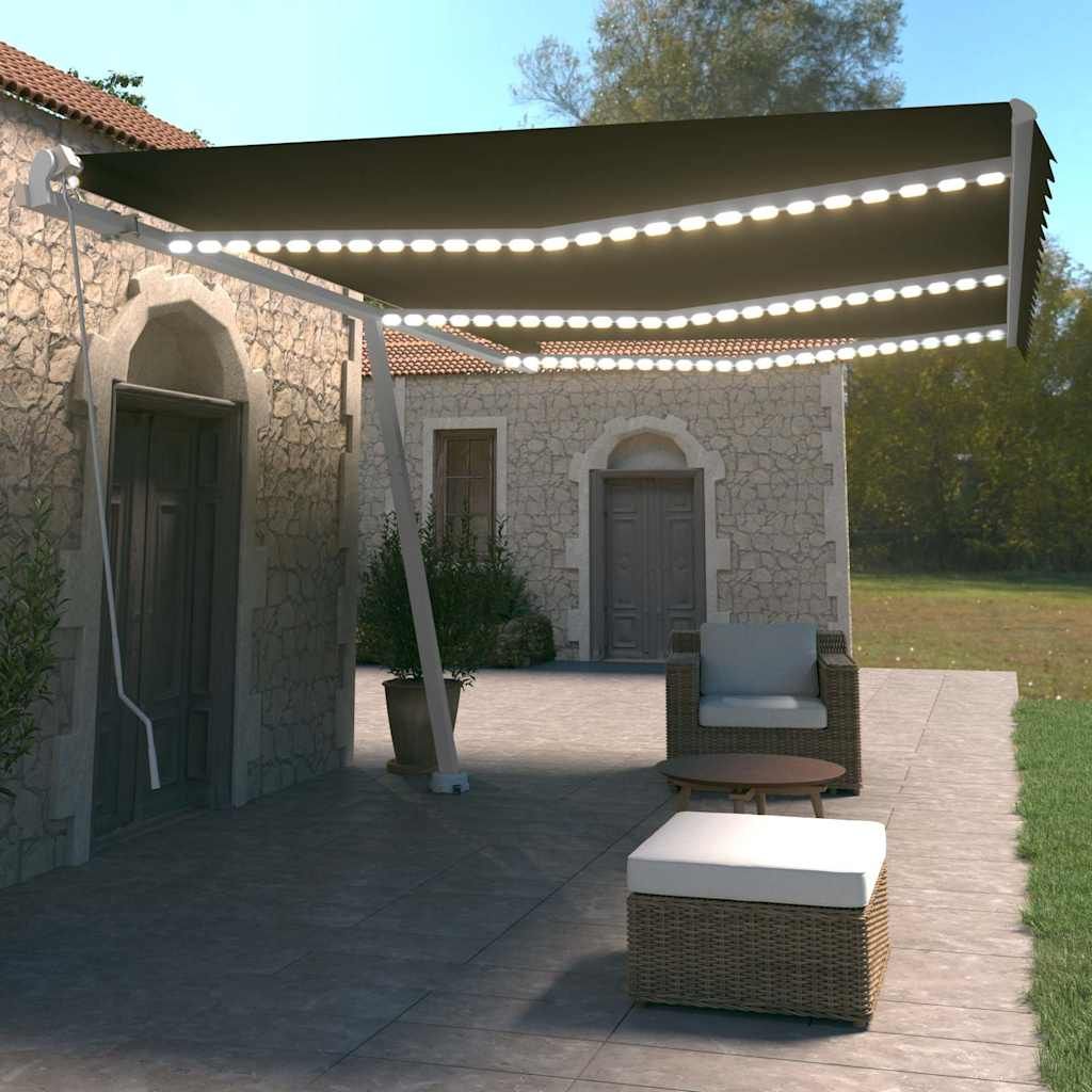 Tenda da Sole Retrattile Manuale con LED 600x350 cm Antracite vidaXL