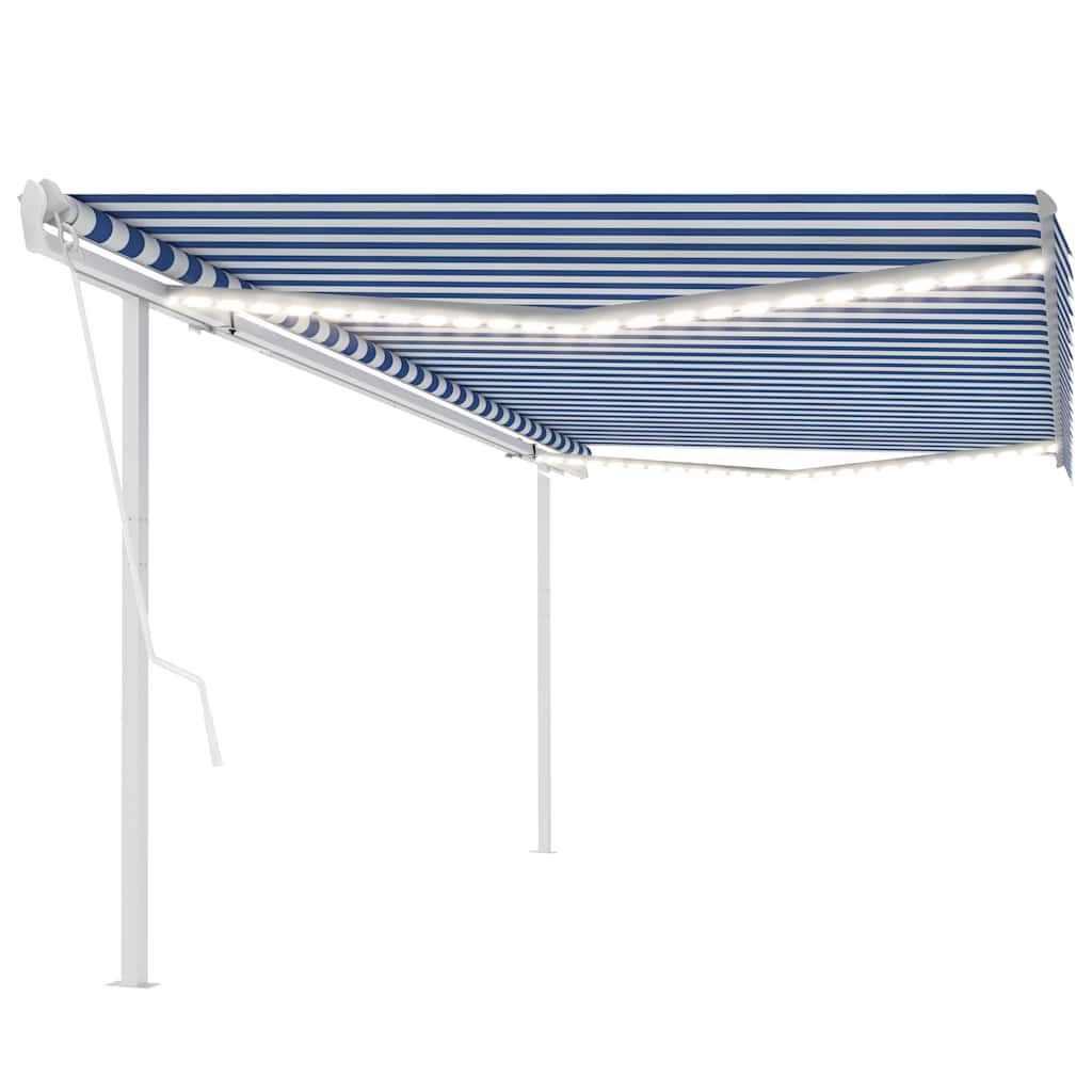 Tenda Automatica con Sensore Vento e LED 5x3 m Blu Bianca vidaXL