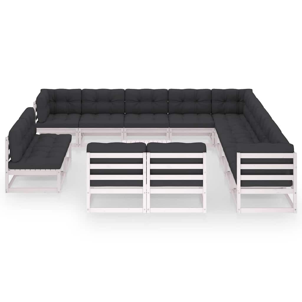 Set Divani da Giardino 14 pz Cuscini Bianchi Massello di Pino vidaXL