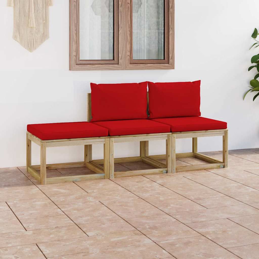 Set Salotto da Giardino 3 pz con Cuscini Rossi vidaXL