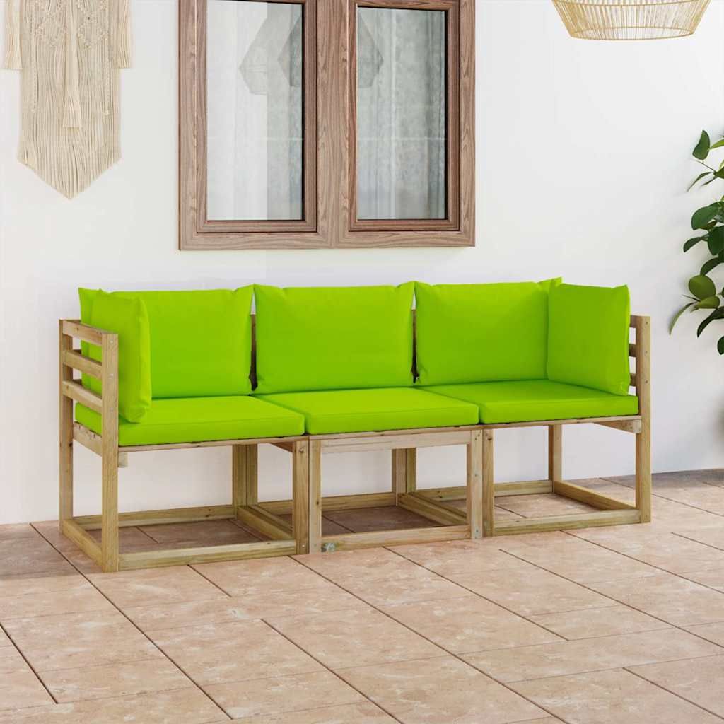 Divano da Giardino a 3 Posti con Cuscini Verde Intenso vidaXL