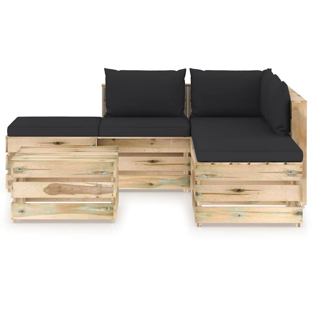Set Divani da Giardino con Cuscini 6 pz Legno Impregnato Verde vidaXL