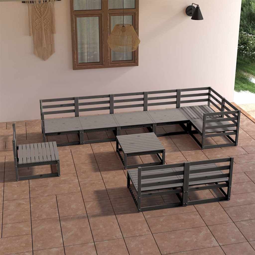 Set Divani da Giardino 10 pz Grigio in Legno Massello di Pino vidaXL