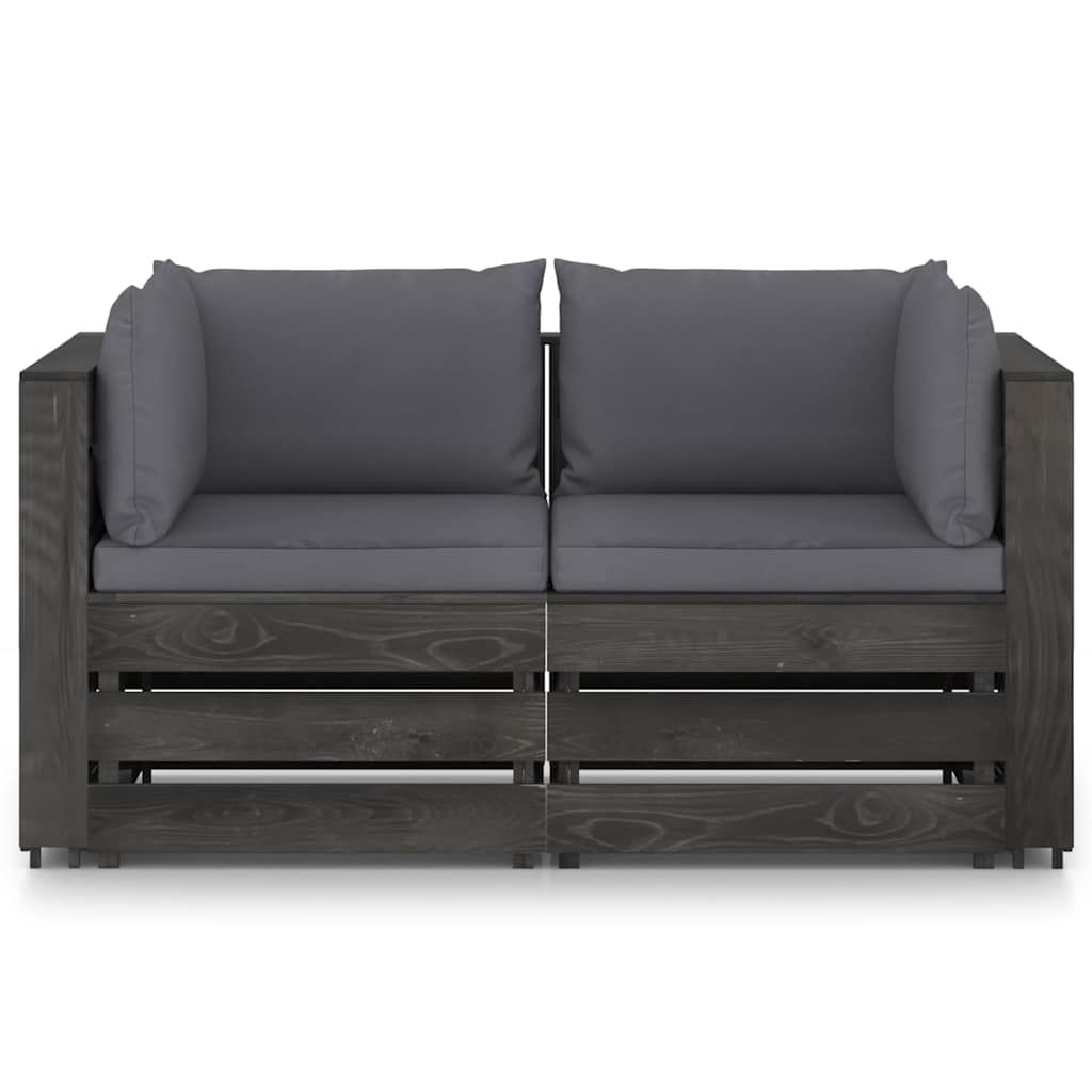 Divano da Giardino 2 Posti con Cuscini Legno Impregnato Grigio vidaXL