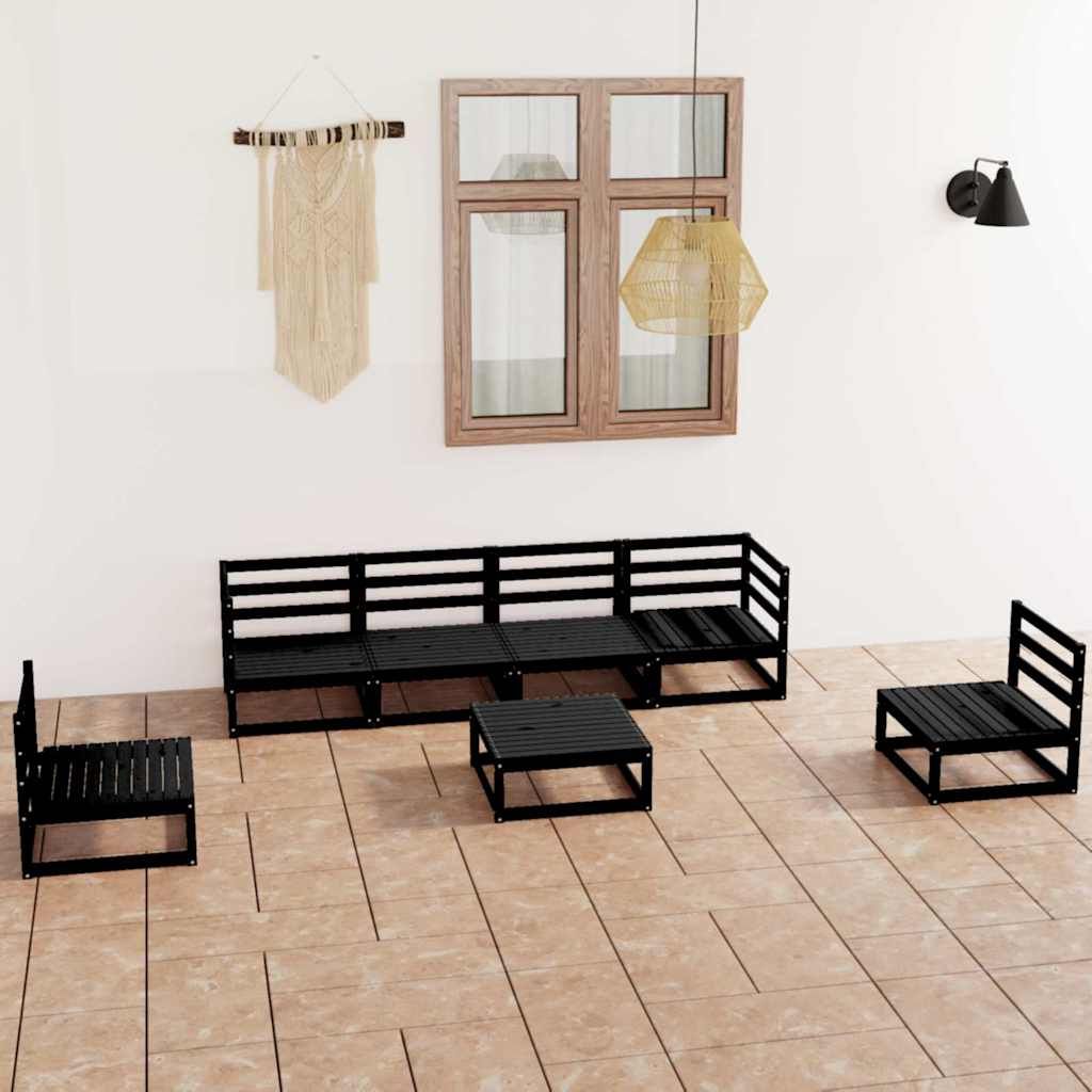 Set Divani da Giardino 7 pz Nero in Legno Massello di Pino vidaXL