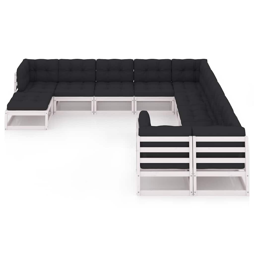 Set Divani da Giardino 11pz con Cuscini Massello di Pino Bianco vidaXL