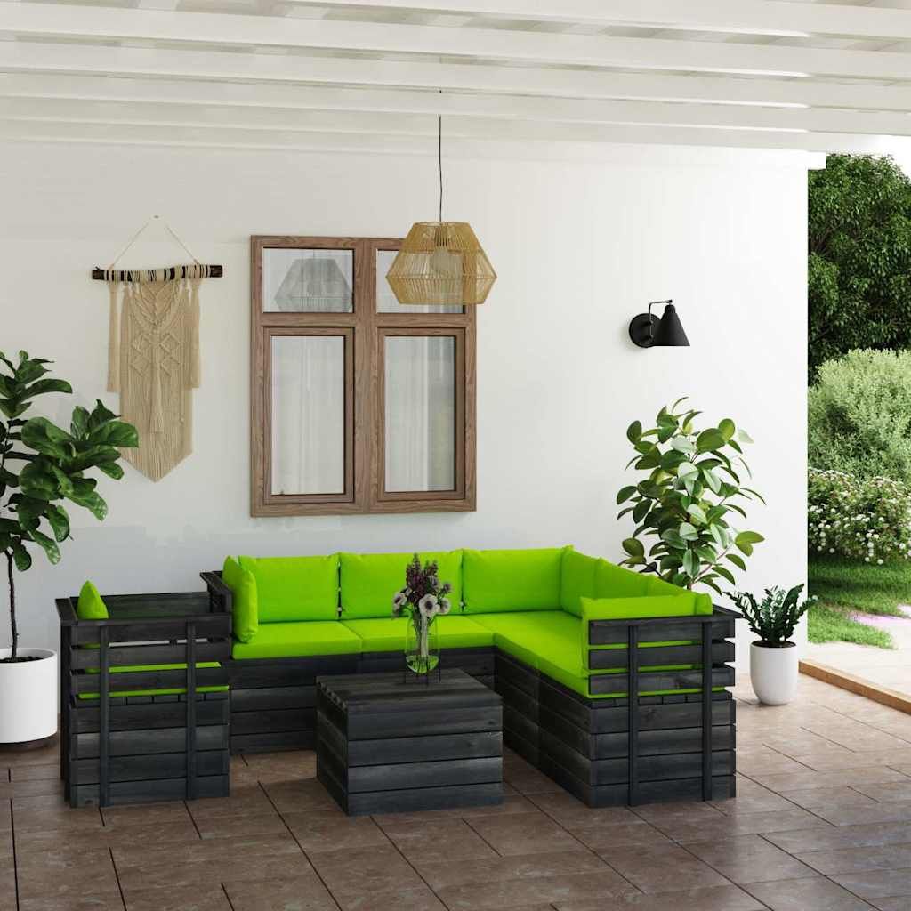 Set Divani da Giardino su Pallet 7 pz con Cuscini Massello Pino vidaXL