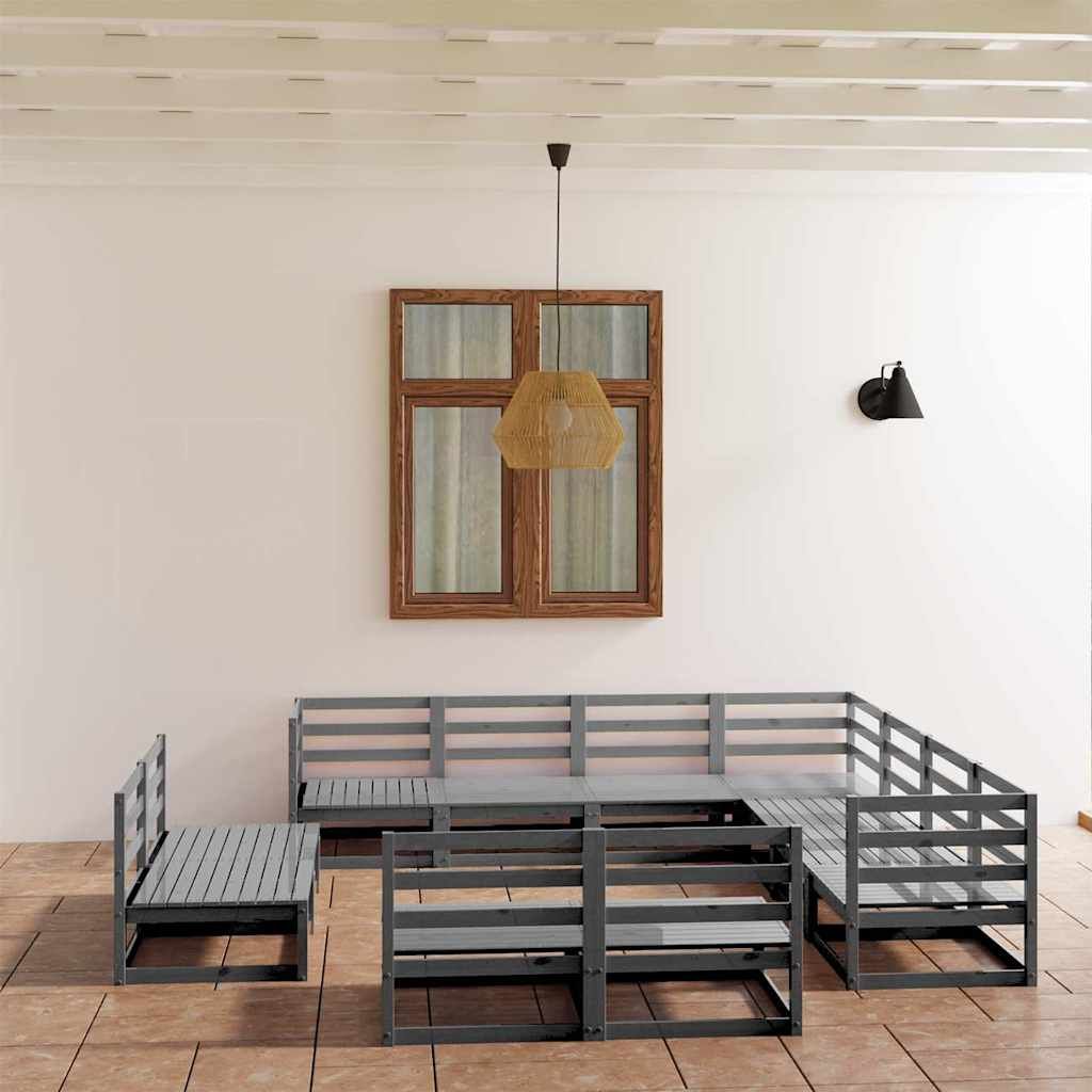 Set Divani da Giardino 11 pz Grigi in Legno Massello di Pino vidaXL