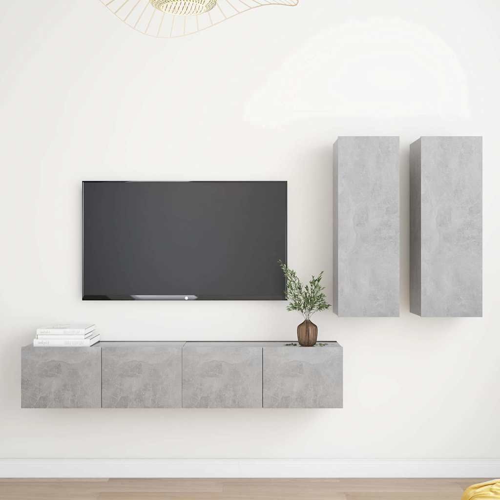 Set di Mobili Porta TV 4 pz Grigio Cemento in Legno Multistrato vidaXL