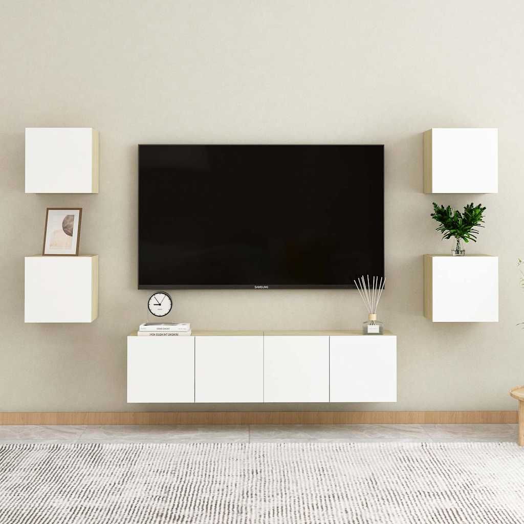 Set Mobili TV 6 pz Bianco e Rovere Sonoma in Legno Multistrato vidaXL