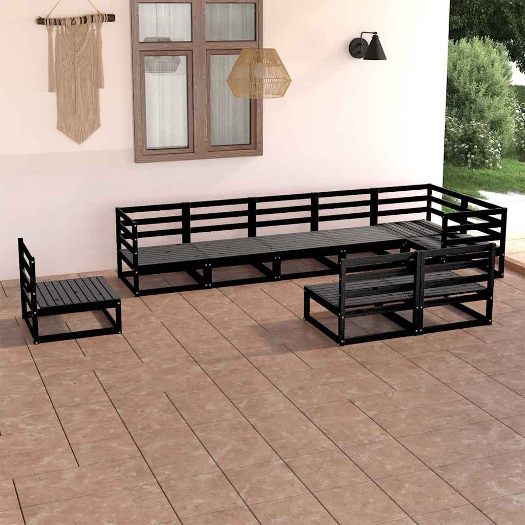 Set Divani da Giardino 9 pz Nero in Legno Massello di Pino vidaXL
