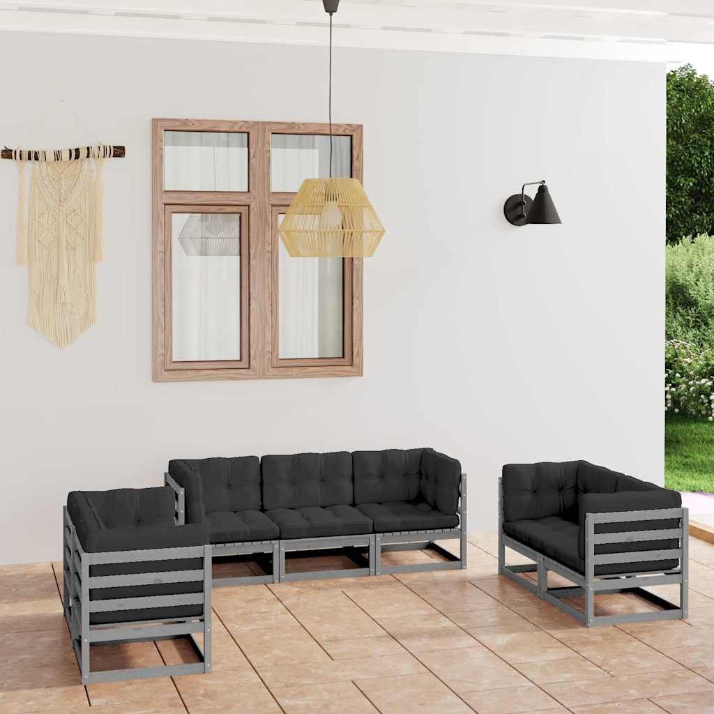 Set Divani da Giardino 7 pz con Cuscini Legno Massello di Pino vidaXL