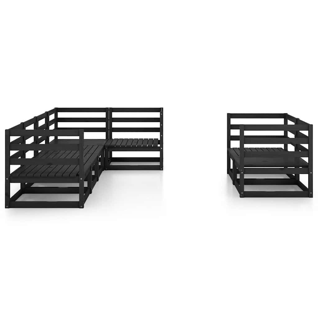 Set Divani da Giardino 7 pz Nero in Legno Massello di Pino vidaXL