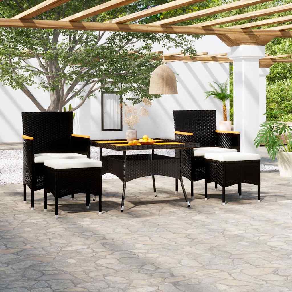 Set Pranzo da Giardino 5pz Polyrattan e Massello di Acacia Nero vidaXL