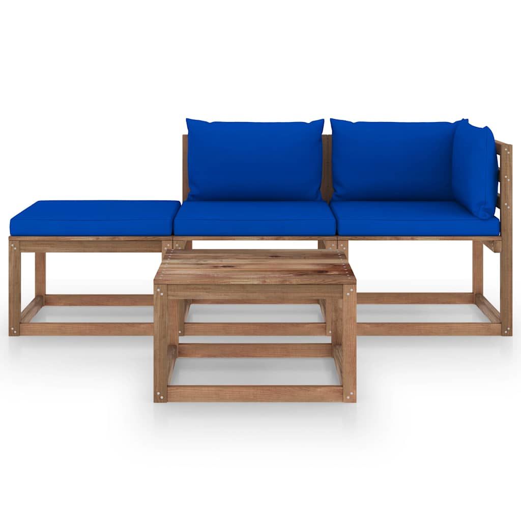 Set Salotto Giardino Pallet Cuscini 4 pz Legno Pino Impregnato vidaXL
