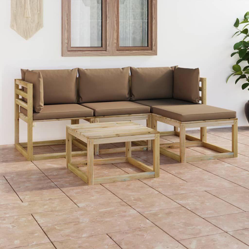 Set Salotto da Giardino 5 pz con Cuscini Tortora vidaXL