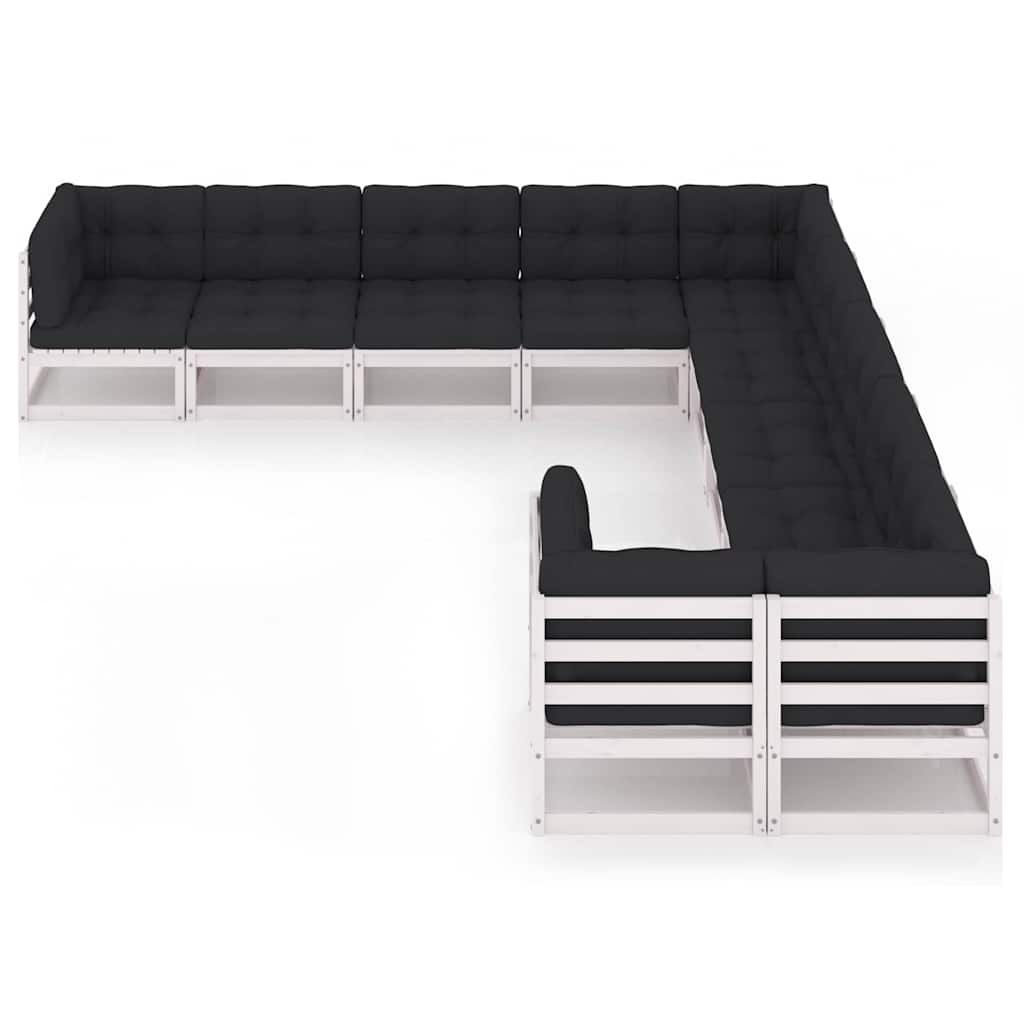Set Divani da Giardino 10 pz Cuscini Bianchi Massello di Pino vidaXL