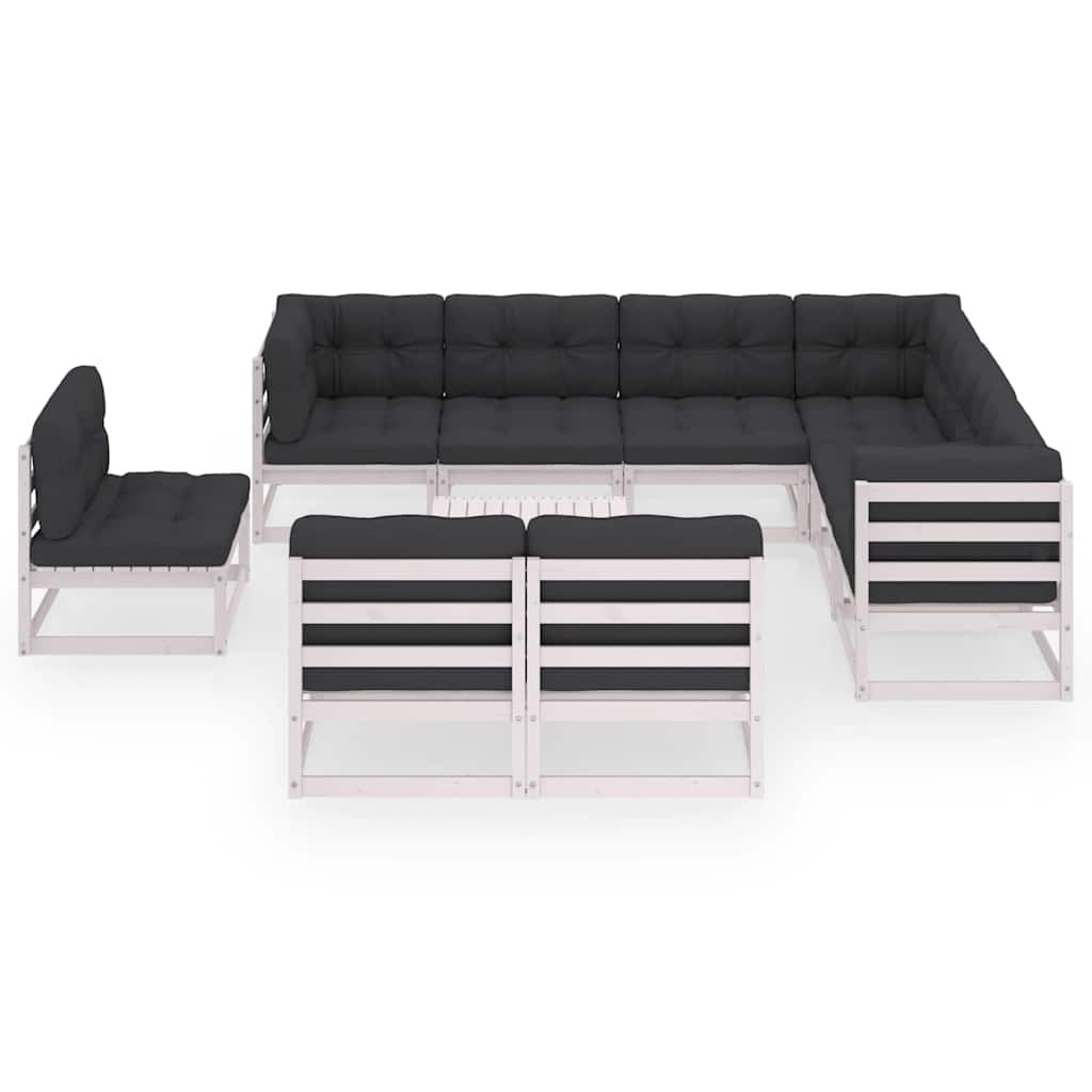Set Divani da Giardino 10 pz Cuscini Bianchi Massello di Pino vidaXL