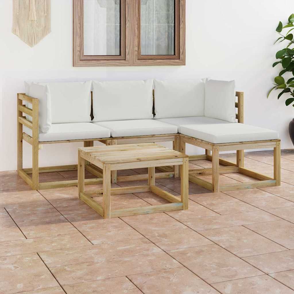 Set Salotto da Giardino 5pz con Cuscini Crema vidaXL
