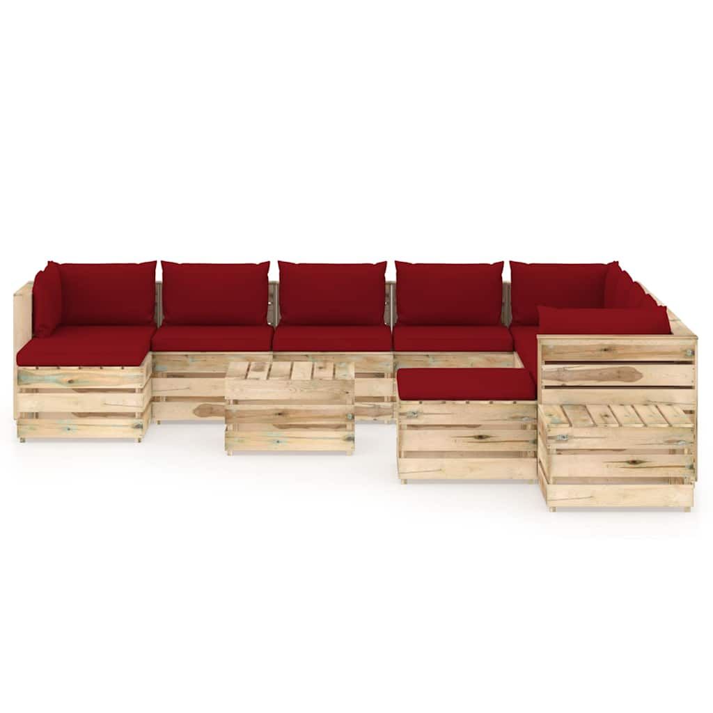 Set Salotto da Giardino con Cuscini 12pz Legno Impregnato Verde vidaXL