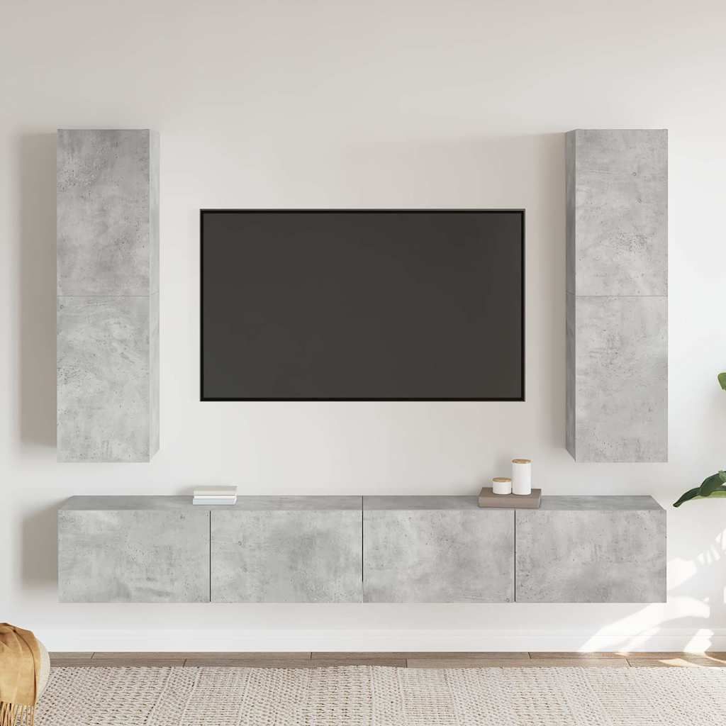 Set di Mobili Porta TV 4 pz Grigio Cemento in Legno Multistrato vidaXL