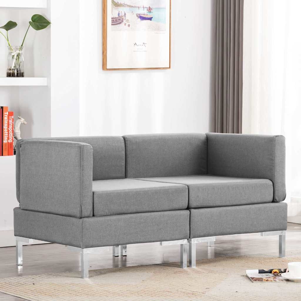 Divani Angolari Modulari 2 pz Cuscini in Tessuto Grigio Chiaro vidaXL
