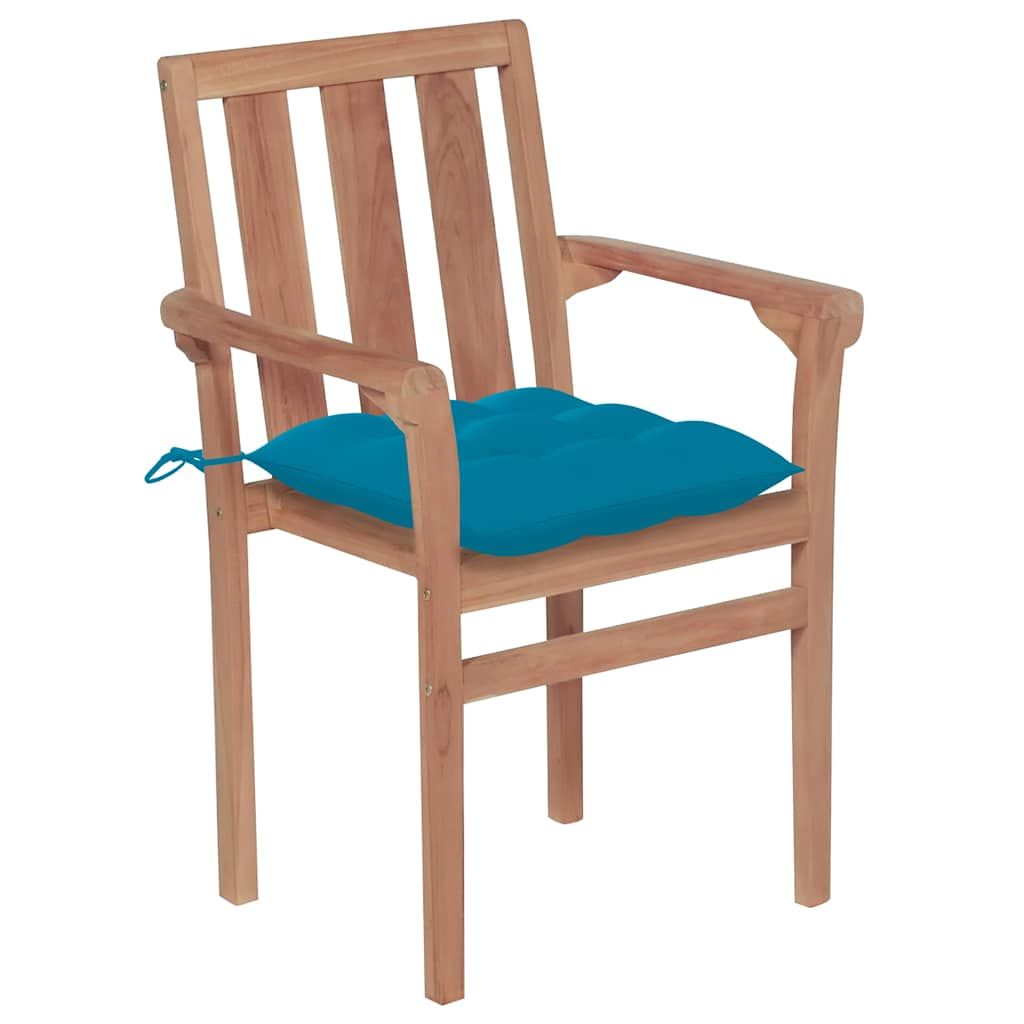 Sedie da Giardino 2 pz con Cuscini Azzurro in Massello di Teak vidaXL