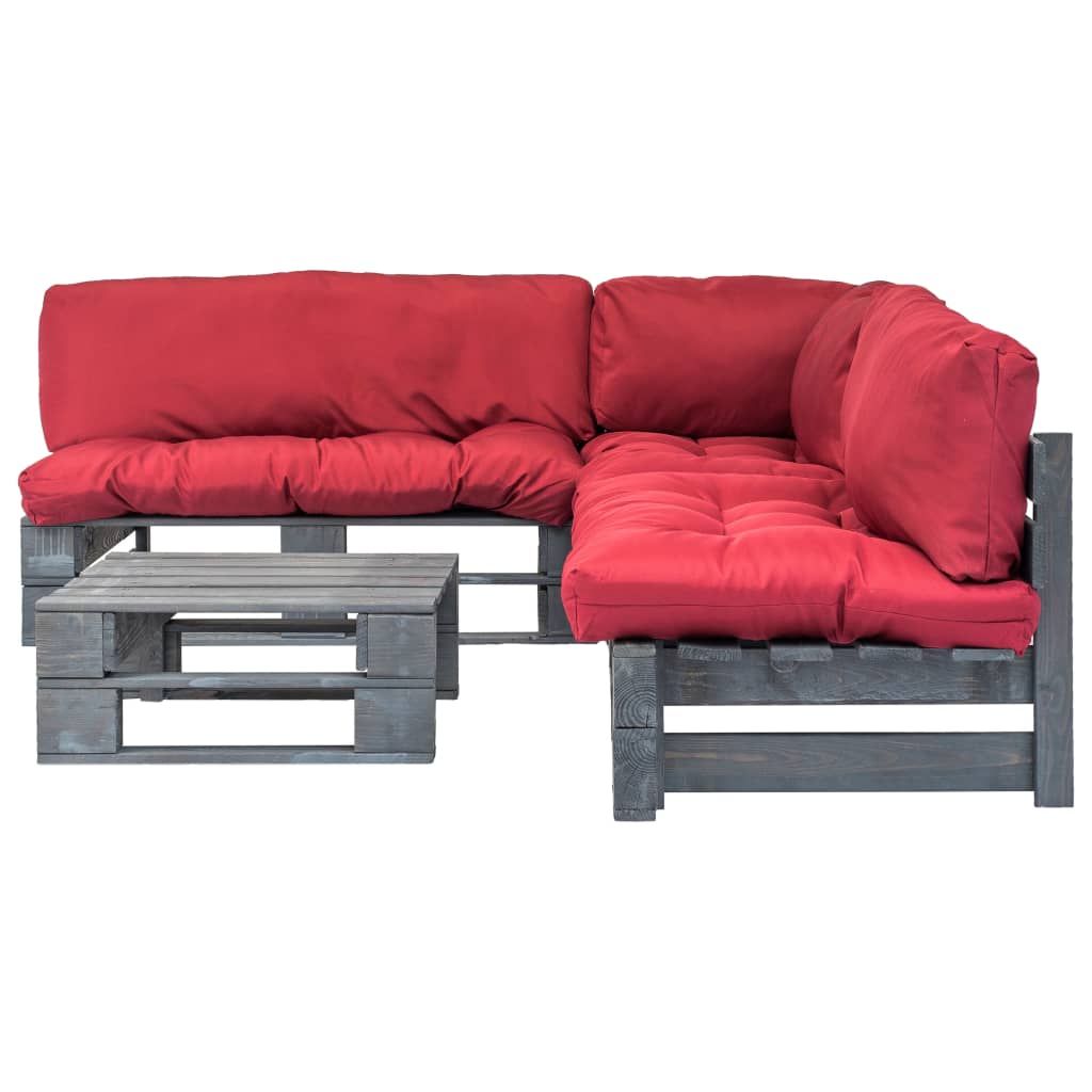 Salotto da Giardino in Pallet con Cuscini Rossi 4 pz in Legno vidaXL