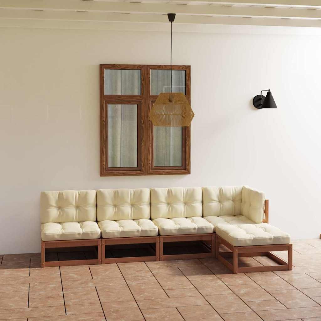 Set Divani da Giardino 5 pz con Cuscini Legno Massello di Pino vidaXL