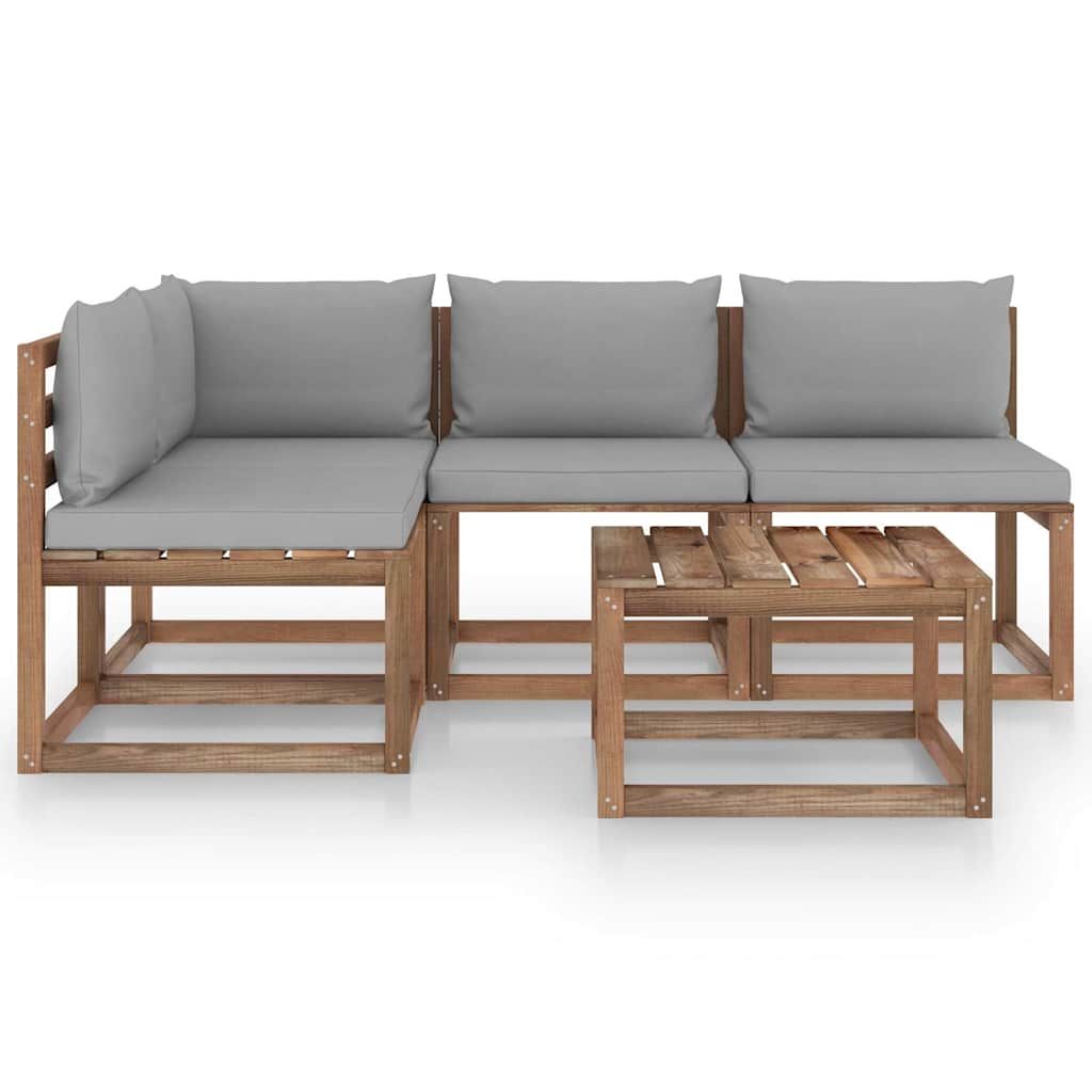 Set Salotto da Giardino 5 pz con Cuscini Grigi vidaXL