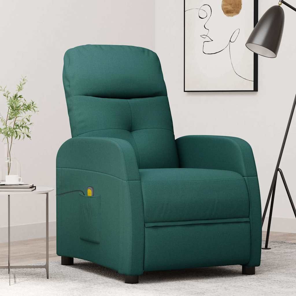 Poltrona Massaggiante Verde Scuro in Tessuto vidaXL