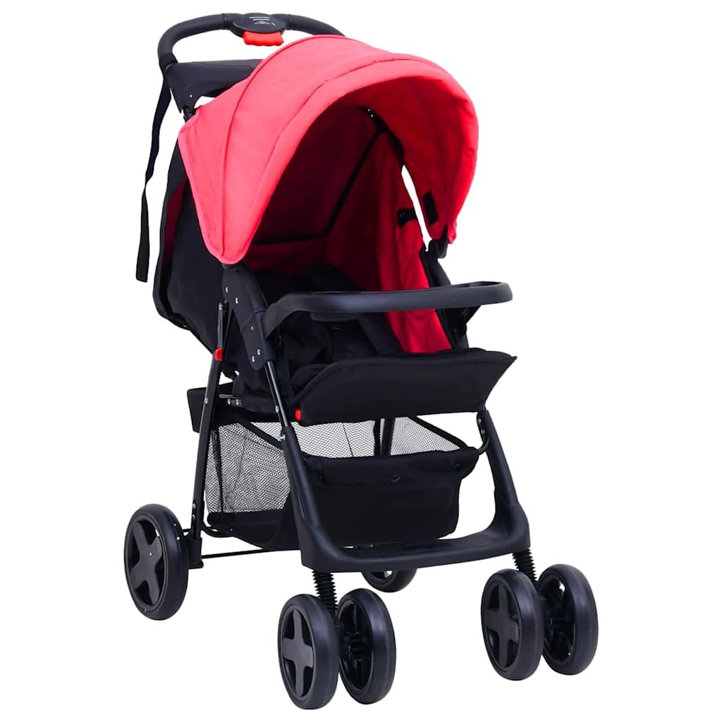 Passeggino 3 in 1 Rosso e Nero in Acciaio vidaXL