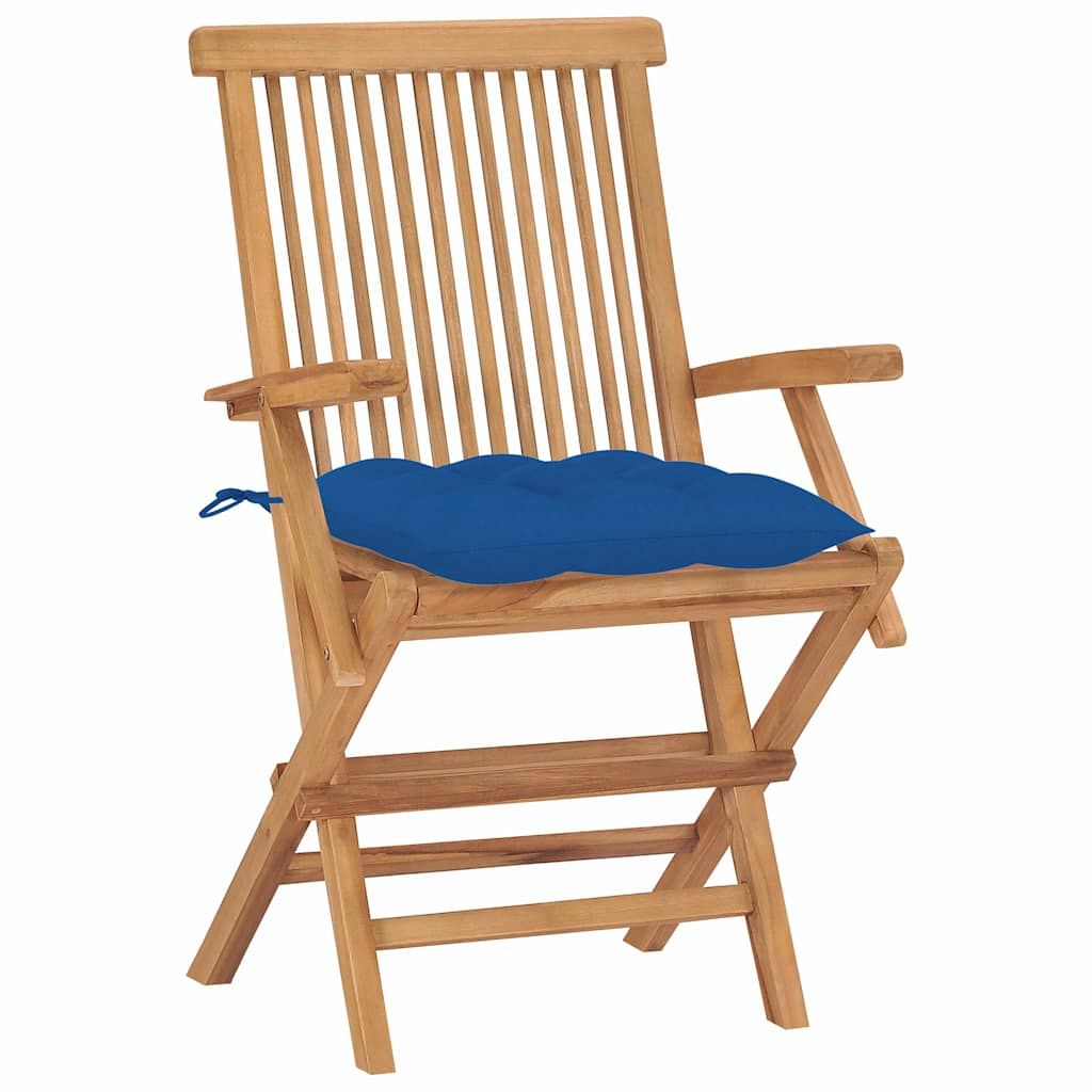 Sedie pieghevoli con cuscini blu, 2 pezzi, in legno massello di teak. vidaXL