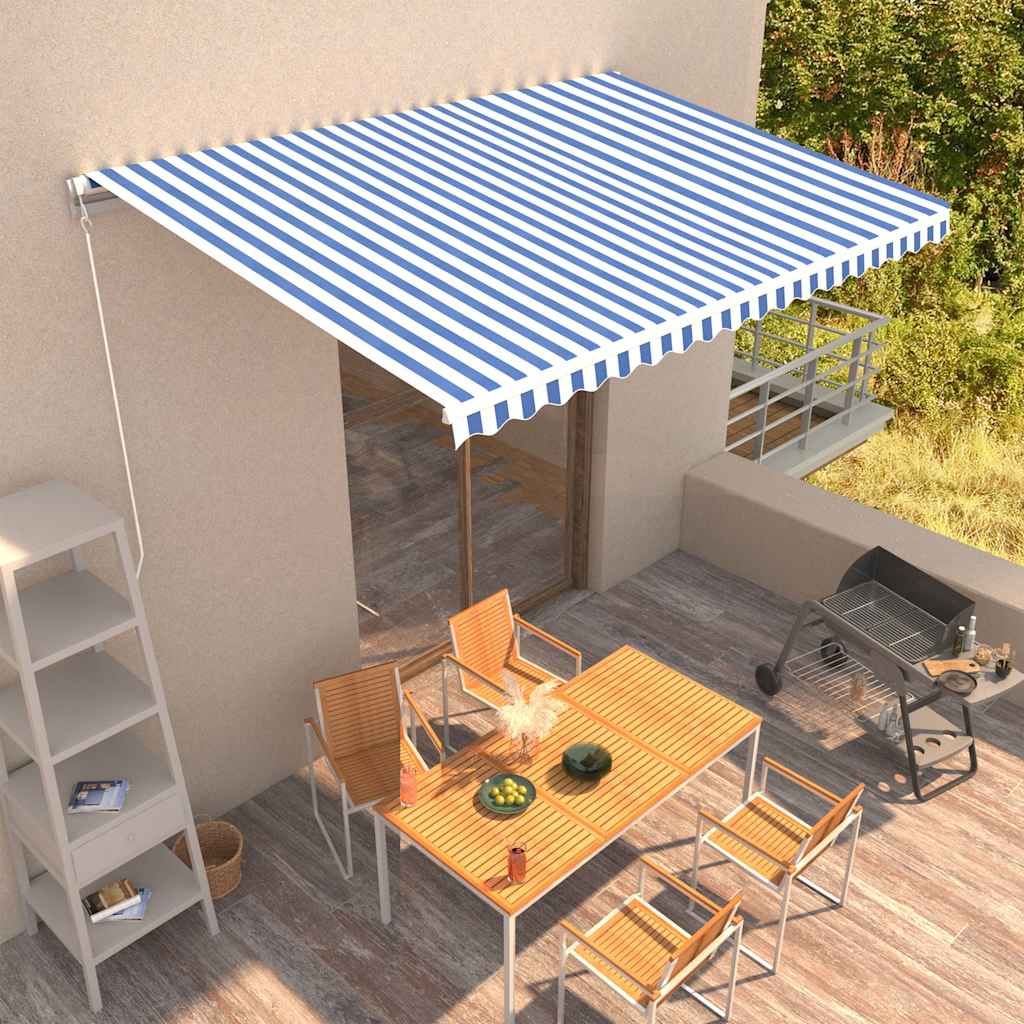 Tenda da Sole Retrattile Manuale 450x300 cm Blu e Bianca vidaXL
