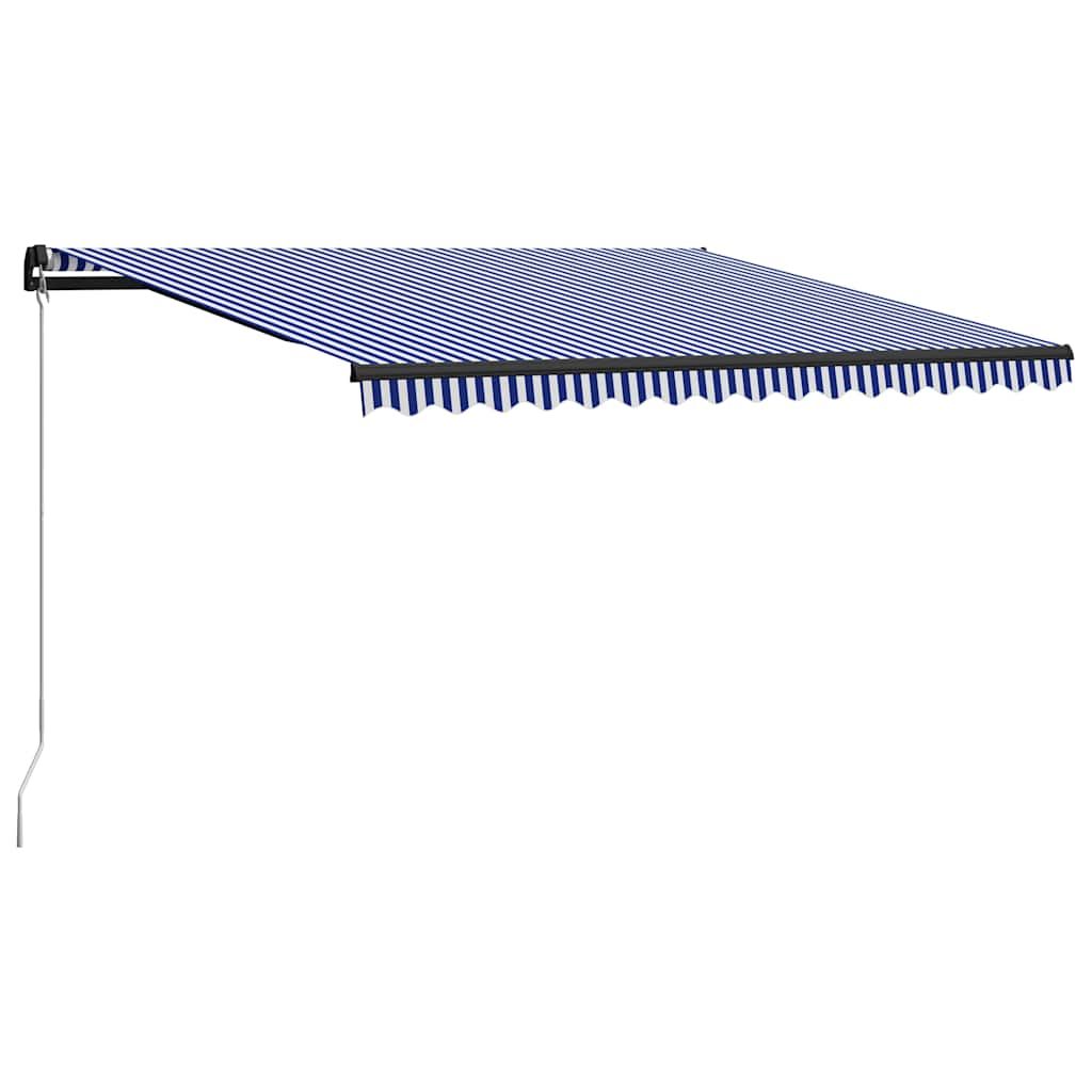 Tenda da Sole Retrattile Manuale con LED 450x300cm Blu e Bianco vidaXL