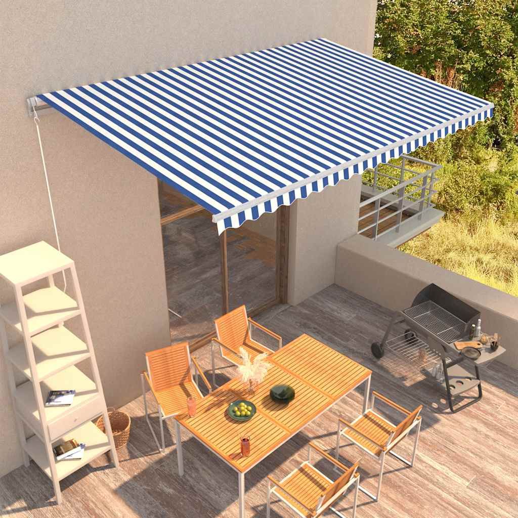 Tenda da Sole Retrattile Manuale 500x300 cm Blu e Bianca vidaXL