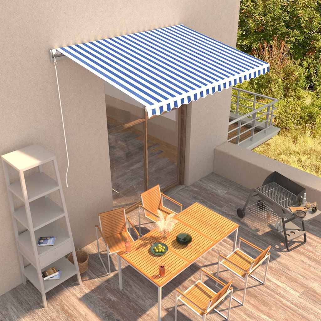 Tenda da Sole Retrattile Manuale 350x250 cm Blu e Bianca vidaXL