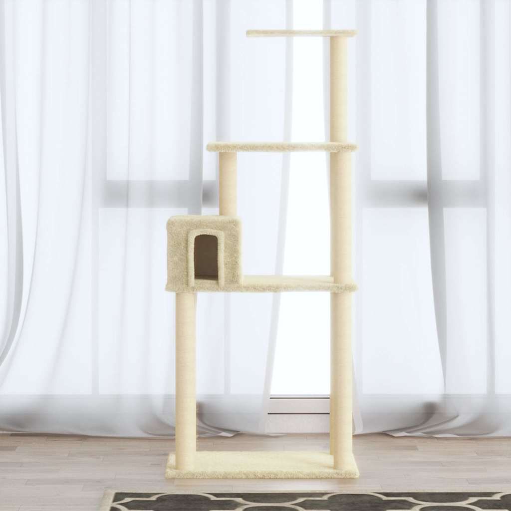 Albero per Gatti con Tiragraffi in Sisal Crema 147 cm vidaXL