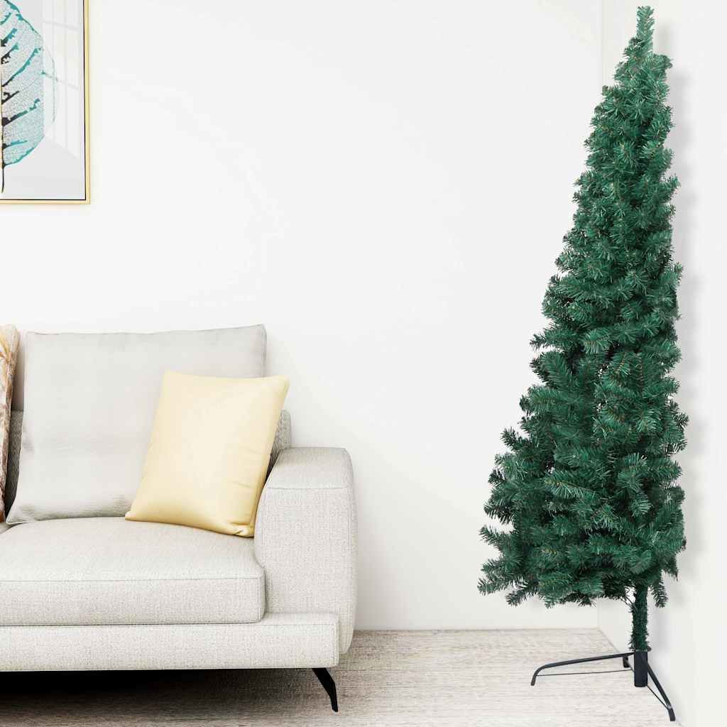 Set Albero Natale Artificiale a Metà LED e Palline Verde 210 cm vidaXL