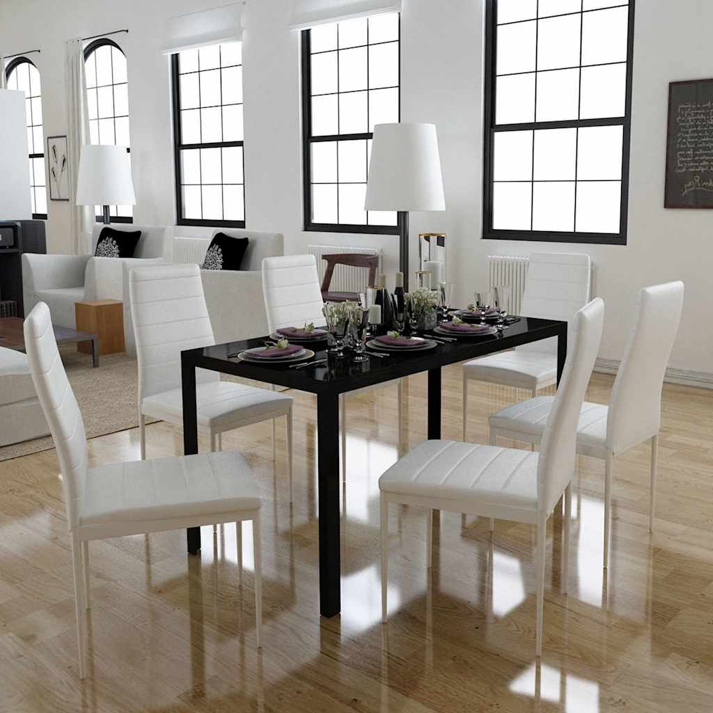 Set Tavolo da Pranzo 7 pz Bianco e Nero vidaXL